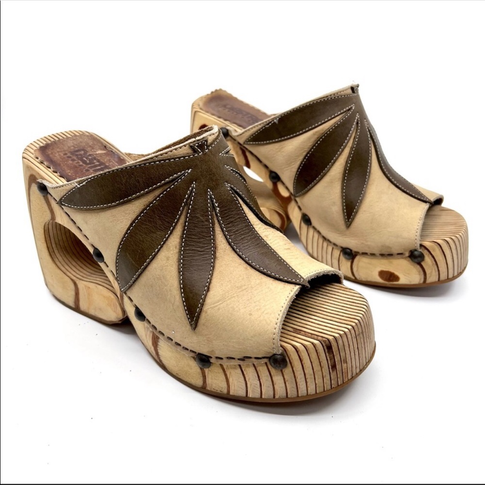 OAK DESTROY Vintage Y2K Platform Chunky Wooden Wedge Leather Sandal Women 8 8.5